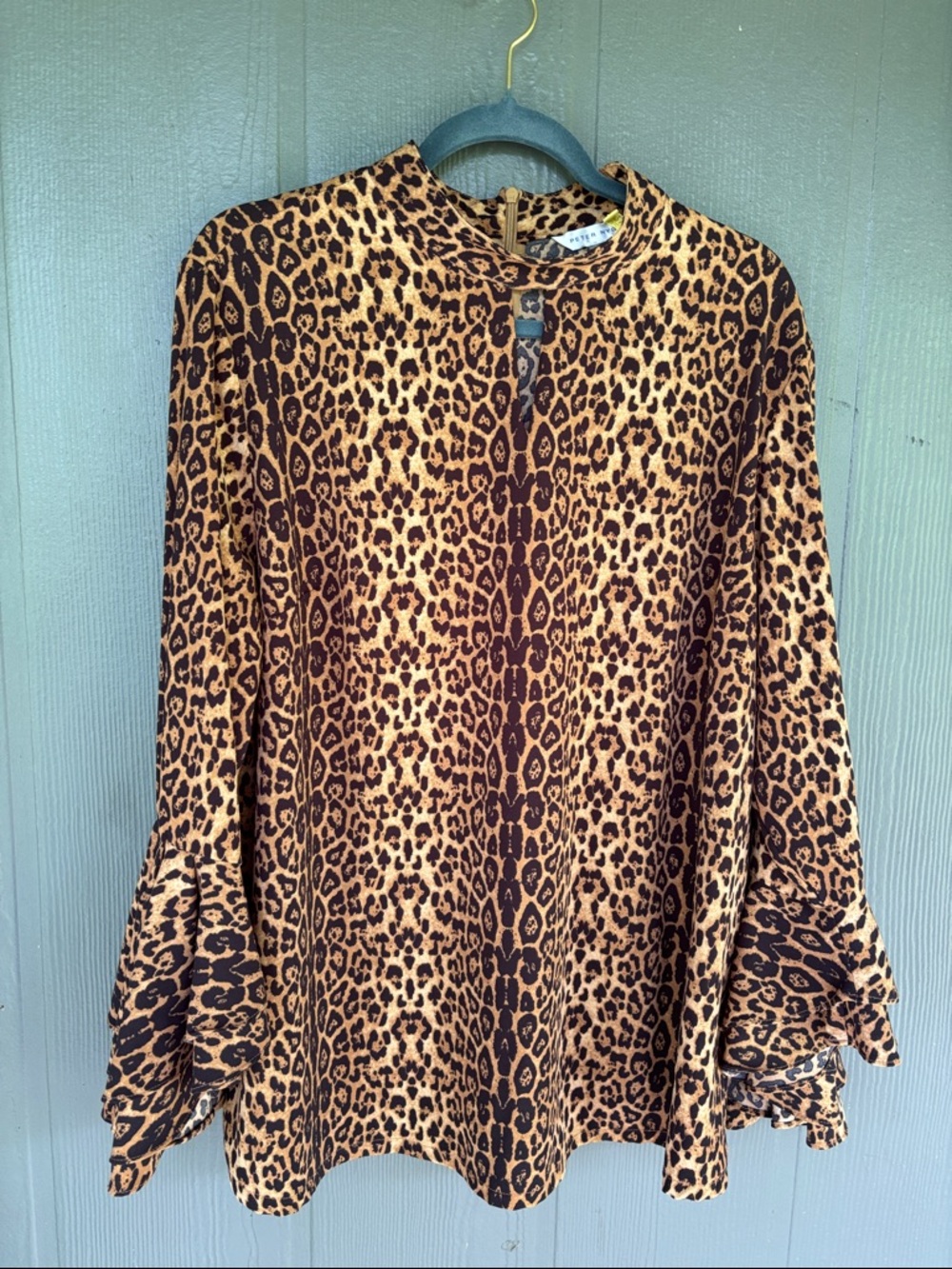 Peter Nygard Leopard Print Bell Sleeve Blouse - Brown & Black